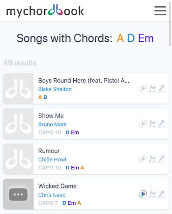 chord search results
