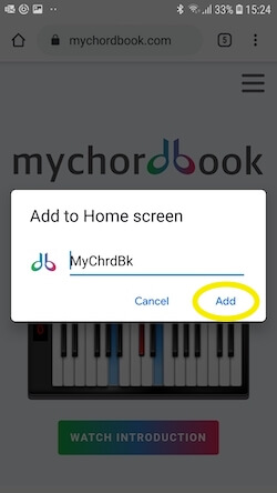 add Mychordbook to Home screen